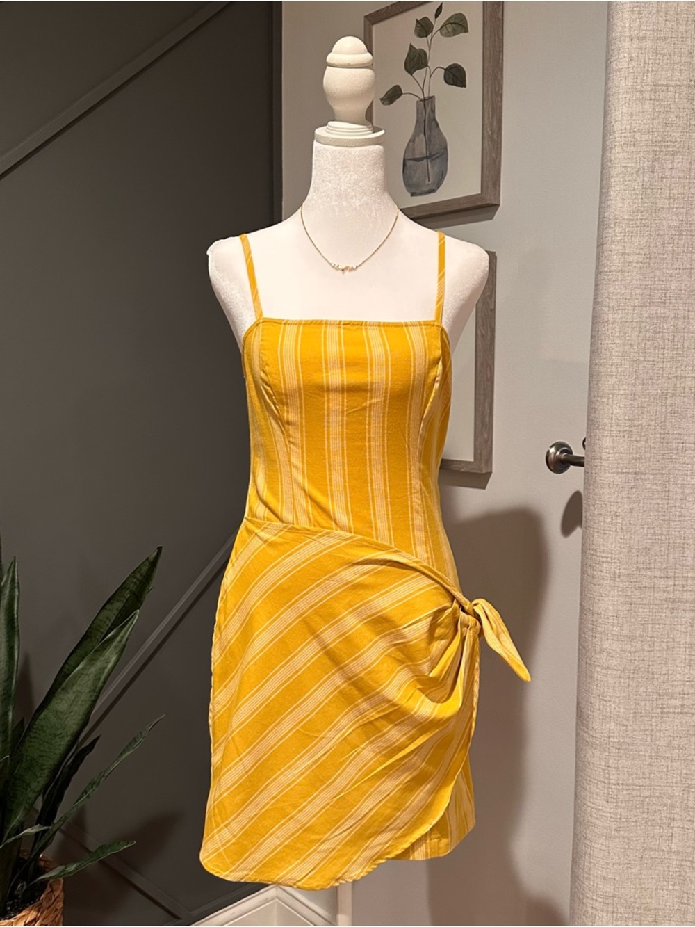 Forever 21 Coquette Yellow Striped Tie-Side Mini Dress